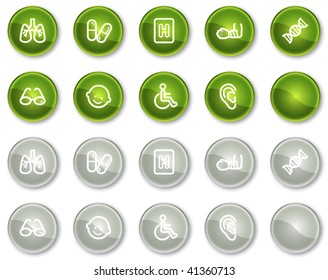 Iconos de la web de Medicina conjunto 2, botones de círculo verde y gris serie