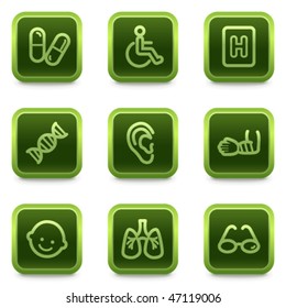 Medicine web icons set 2, green square buttons series
