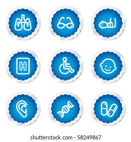 Iconos web de medicina conjunto 2, serie de stickers azules