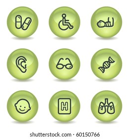 Iconos de la web de medicina conjunto 2, botones de círculo brillante verde