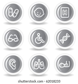 Iconos de la web de medicina conjunto 2, botones de gloso de color gris circular