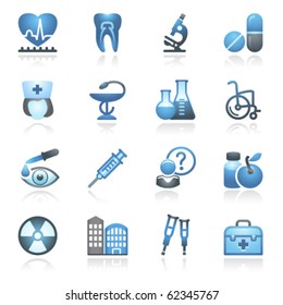 Medicine web icons, set 2. Gray and blue series.