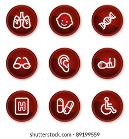 Medicine web icons set 2, dark red circle buttons