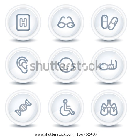 Medicine web icons set 2, white glossy circle buttons