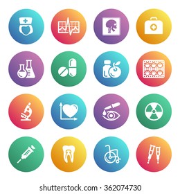 Medicine white icons on color buttons.