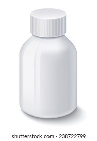 Medicine white plastic bottle for pills isolated on white background. Vector illustration