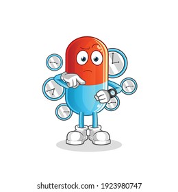 medicine with wristwatch cartoon. cartoon mascot vector