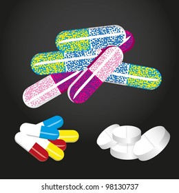 medicines balcground over black background, vector illustration