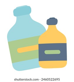 Botellas de medicamentos en diseño plano. Envases con suplementos o medicamentos. Ilustración vectorial aislada.