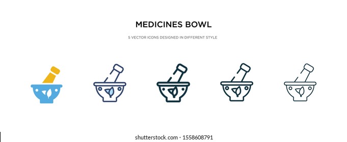 medicines bowl icon in different style vector illustration. two colored and black medicines bowl vector icons designed in filled, outline, line and stroke style can be used for web, mobile, ui