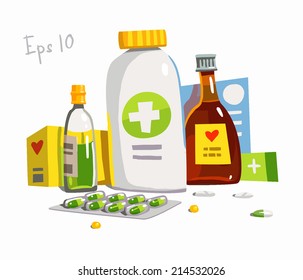 Medicines. Cartoon. Vector illustration. Image isolated on white.