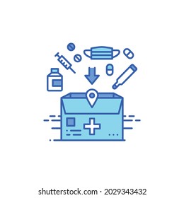 Medicines delivery color line icon. Purchase and delivery of goods from pharmacy. Sign for web page, app. UI UX GUI design element. Editable stroke.