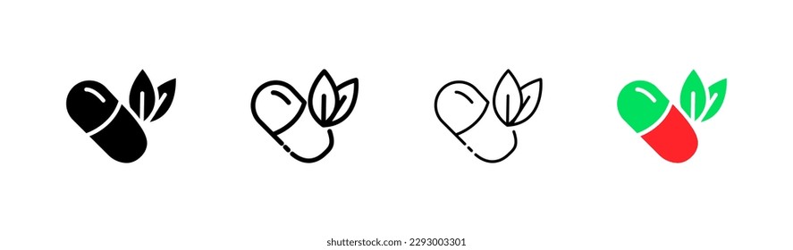 Medicinas. Distintos estilos, coloridos, medicinas naturales. Iconos del vector