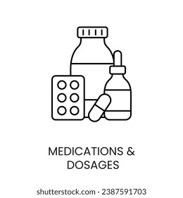 Medicines and dosages line vector icon for medical documentation about diabetes