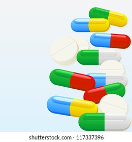 Medicines and drugs on a blue background
