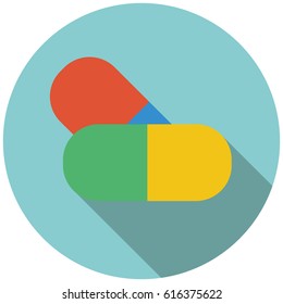 Medicines in flat style icon with shadow. Vector illustration.