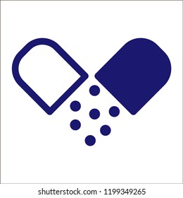 Medicines icon. Capsules, pills, powders and tablet packs. Vector Illustration.