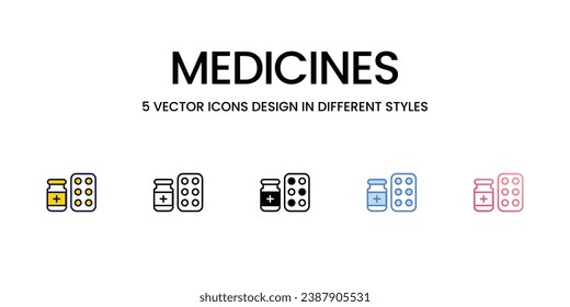 Diseño del icono de Medicines en estilo Cinco con Stroke Editable. Línea, Sólido, Línea plana, Color de tono Duo y Línea de degradado de color. Adecuado para diseño de páginas Web, aplicaciones móviles, UI, UX y GUI.