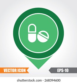 Medicines  Icon On Map Pointer. Eps.-10.