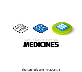 Medicines icon, vector symbol in flat, outline and isometric style