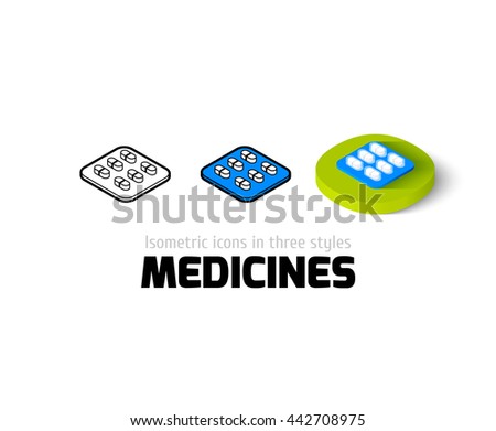 Medicines icon, vector symbol in flat, outline and isometric style