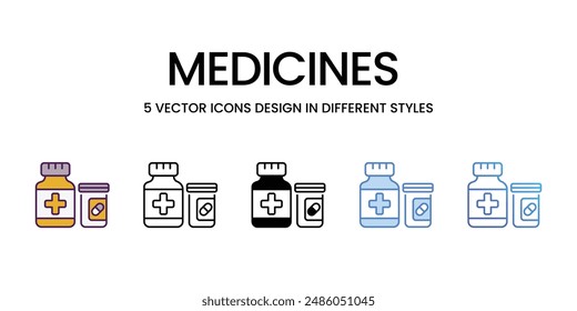 Iconos de medicamentos de diferentes estilos Vector ilustración de stock