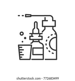 Medicines - line design single isolated icon on white background. High quality black pictogram, images of drops, measuring glass. Pharmacy, healthcare concept