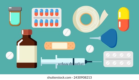 Medicines and medical items - vector collection.