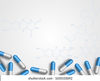 Medicines on chemistry formula as background represent medical and health care concept. Technology Background. Vector Illustration.
