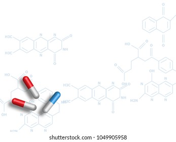 Medicines on chemistry formula as background represent medical and health care concept. Technology Background. Vector Illustration.
