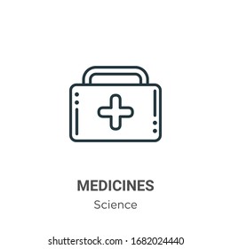Medicines outline vector icon. Thin line black medicines icon, flat vector simple element illustration from editable science concept isolated stroke on white background