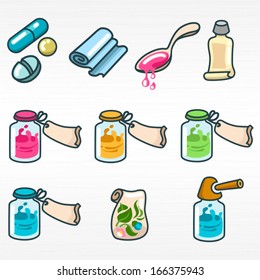 medicines and pharmaceutical products icon set / Solid fill set in EPS 8 format