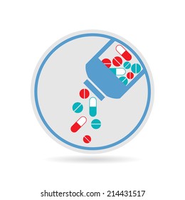 Medicines pouring out of the bottle - vector icon