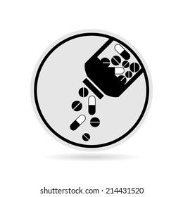 Medicines pouring out of the bottle - vector icon