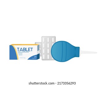 Medicines set and enema vector illustration on white background