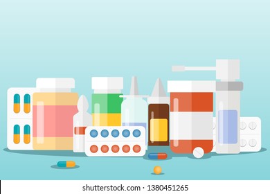 Medicines A set of medical drugs. Vector illustration of medicines.