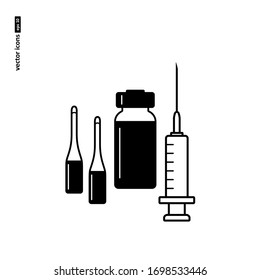 Medicines - tablets, vaccines, capsules - vector icon on white background. Symbol for web, infographics, print design and mobile UX/UI kit. Vector illustration, EPS10.