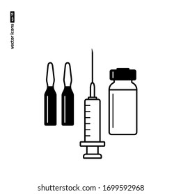 Medicines - tablets, vaccines, capsules - vector icon on white background. Symbol for web, infographics, print design and mobile UX/UI kit. Vector illustration, EPS10.