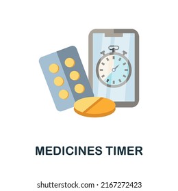 Medicines Timer flat icon. Colored element sign from online medicine collection. Flat Medicines Timer icon sign for web design, infographics and more.