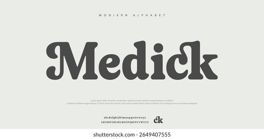 Medick elegant alphabet letters font logo classic minimal fashion designs. Typography modern sans fonts and number for logo brand. vector illustration