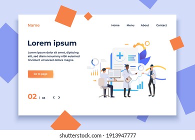 Los médicos trabajan con gráficos de ilustraciones vectoriales. Investigación médica, desarrollo médico, clínica moderna. Concepto de salud. Diseño creativo para diseños, páginas web, banners