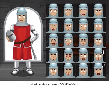 Medieval 13th Century Knight Cartoon Emotion Faces Vector Illustration-01