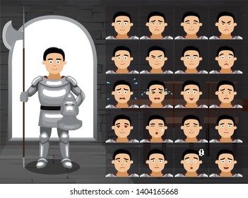 Medieval 15th Century Knight Cartoon Emotion Faces Vector Illustration-01