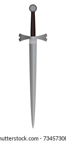 medieval 3d sword with a diamond-shaped blade, leather handle and an unusual crosshair (guard)