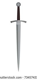 Medieval 3d sword with a diamond-shaped blade and leather handle
