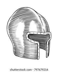 Medieval age barbute helmet. line art vector illustration