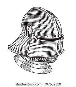 Medieval age sallet helmet. Vector line art illusrtation