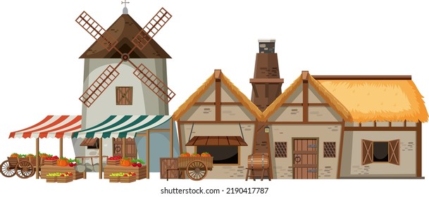 Medieval ancient building on white background illustration