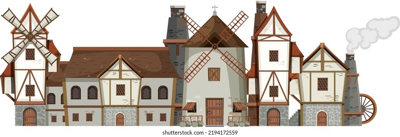Medieval ancient building on white background illustration
