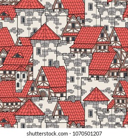 
Medieval ancient city. Seamless pattern.
